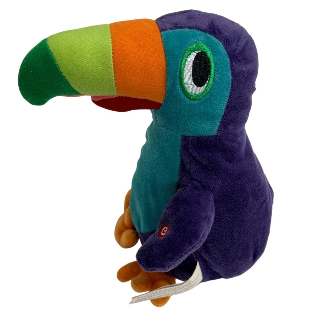 Gemmy Animated Toucan Plush Bird G Button Interactive Multi-Color 7 Inch Purple